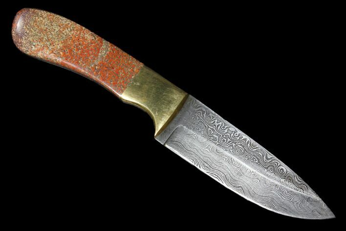 Damascus Knife With Fossil Dinosaur Bone (Gembone) Inlays #125251